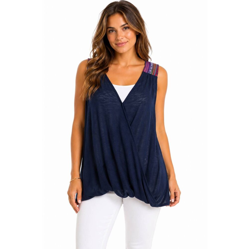Moa Moa Boho Surplice Tank Top Medium Tribal Trim